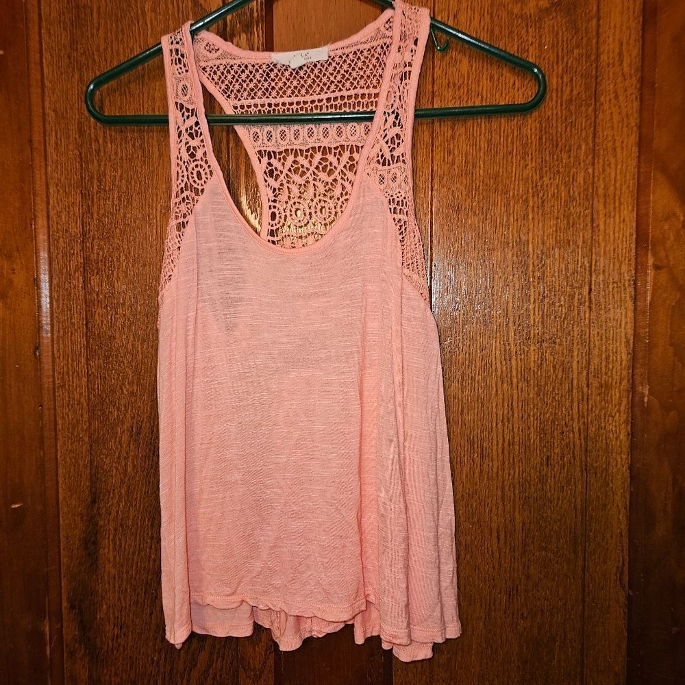 Iris Basic Salmon Pink Crochet‎ Knit Tank Top Womens Medium Boho Festival Summer